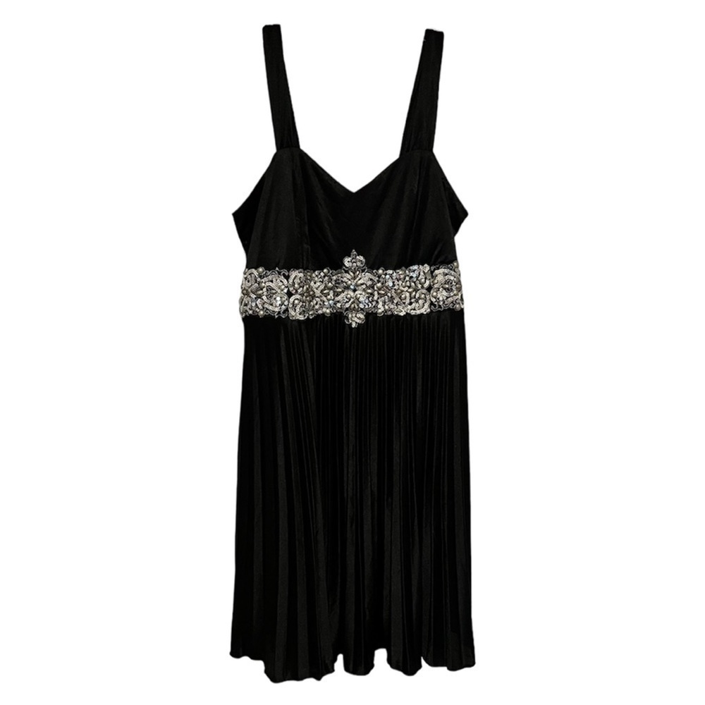 City Chic Black Satin Accordion Skirt Embellished Dress Medium US 18 O
